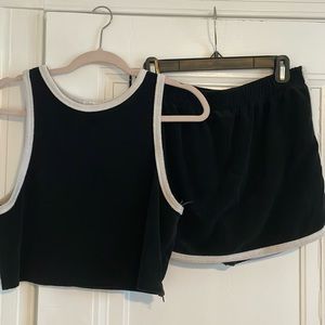 Lisa Says Gah terry cloth black and white set, top and mini skirt